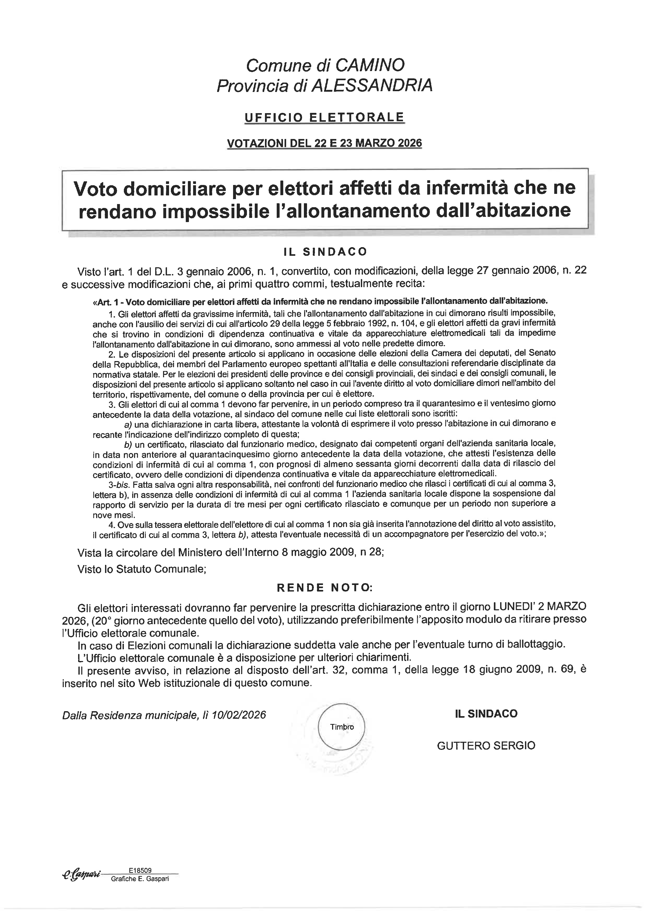 Referendum 22 e 23 marzo 2026 Voto domiciliare
